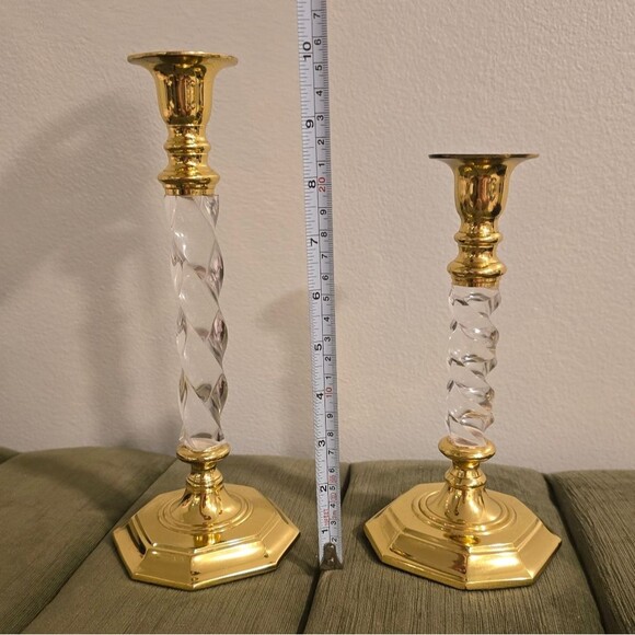 Vintage Set of 2 Brass Spiral Clear Lucite Acrylic Candlesticks Holders MCM - Picture 6 of 10